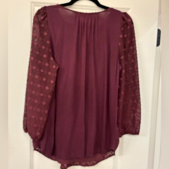 ANTHROPOLOGIE ONE SEPTEMBER Embroidered Tunic Blouse Maroon Women’s Size Medium - Picture 3 of 8